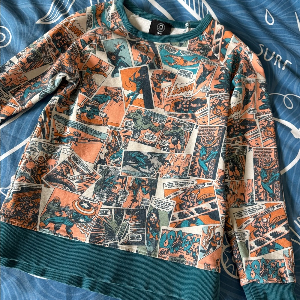 Rags to Raches Marvel Comic Print Crewneck Pullover